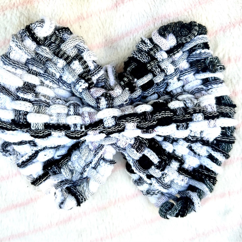 Grey Blend LARGE Hand Woven Rag Style HAIR BOW on 4 inch French Barette
